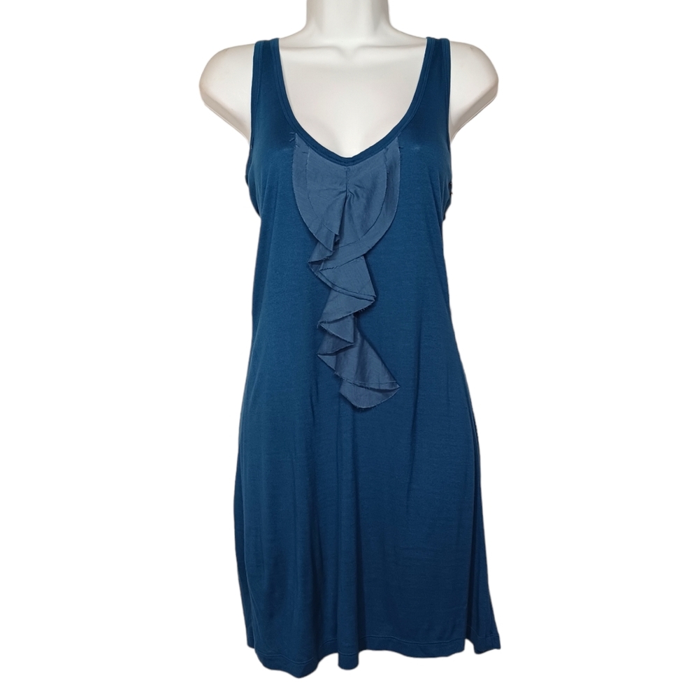NICK & MO Blue Ruffle Front Sleeveless Tunic Stretchy Tank Top Small NWT